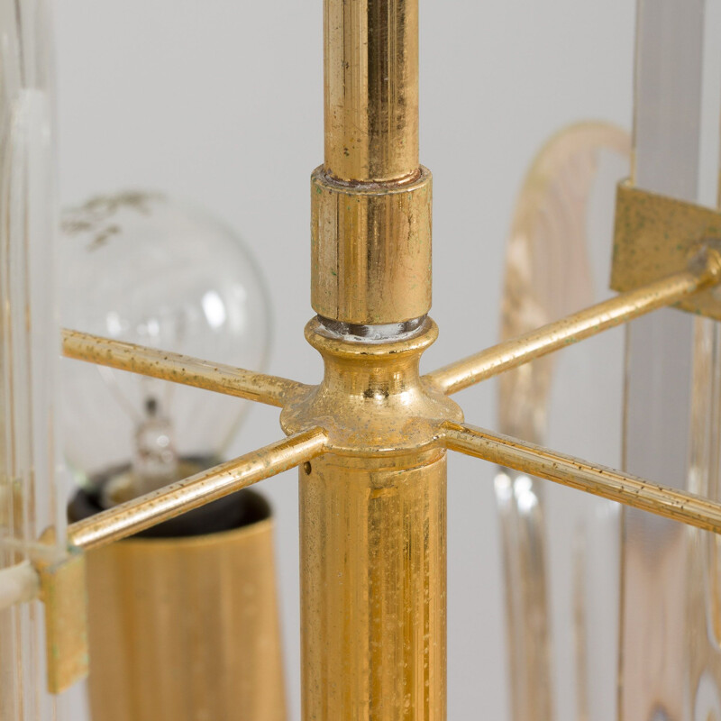 Vintage gold brass & crystal glass chandelier by Gaetano Sciolari, Italy 1970s