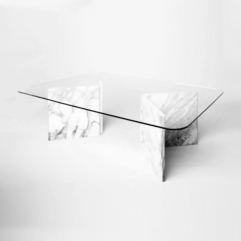 Coffee table in Carrara marble and glass - 1980s