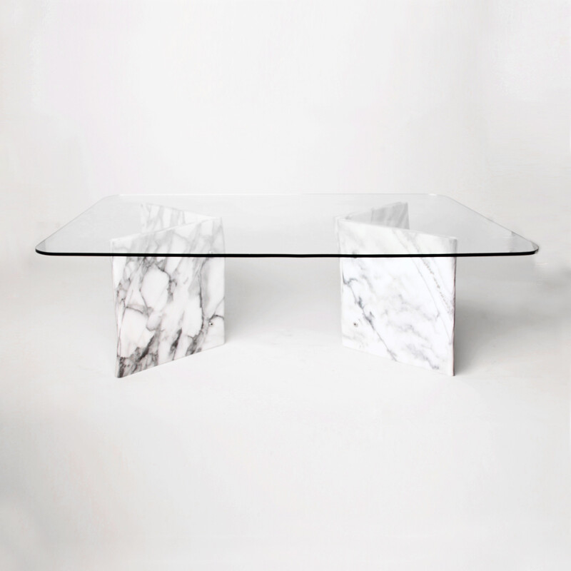 Table basse en verre et marbre Carrara - 1980