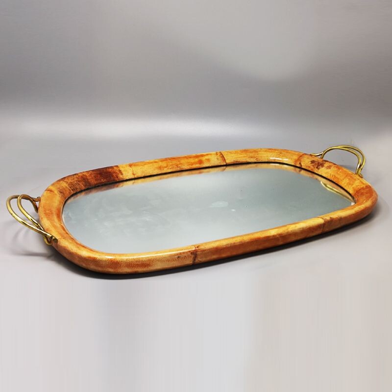 Vintage tray in parchment by Aldo Tura for Macabo, Italy 1950s