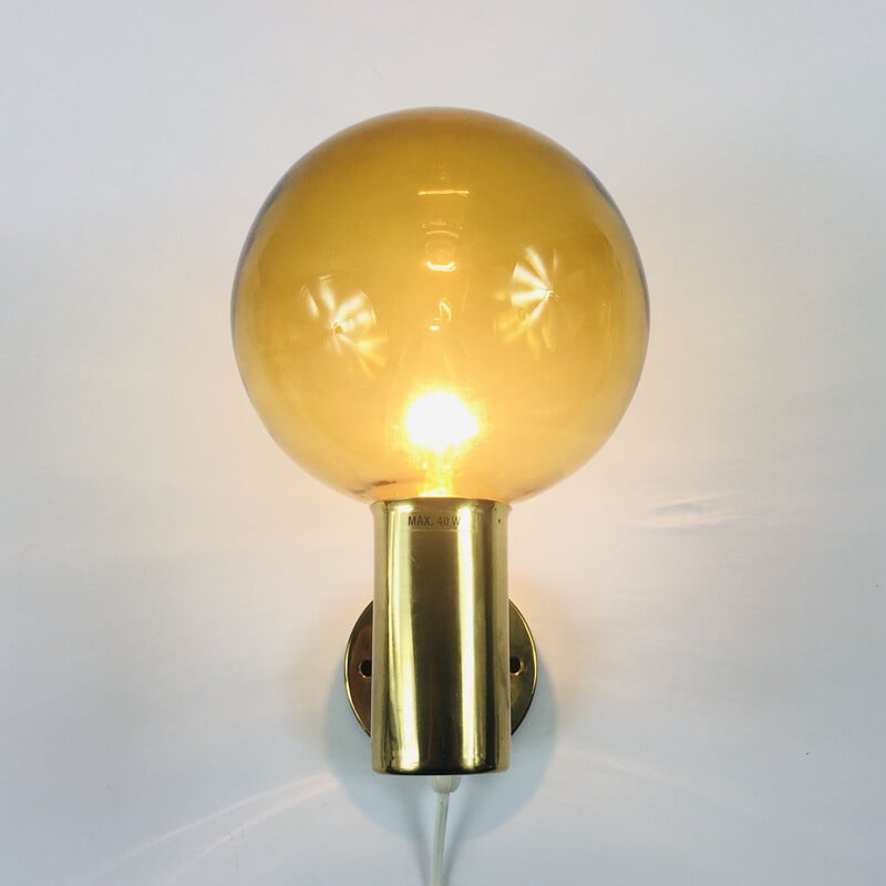 Scandinavian vintage brass and glass wall lamp model V-149 by Hans-Agne Jakobsson for Markaryd, Sweden 1960