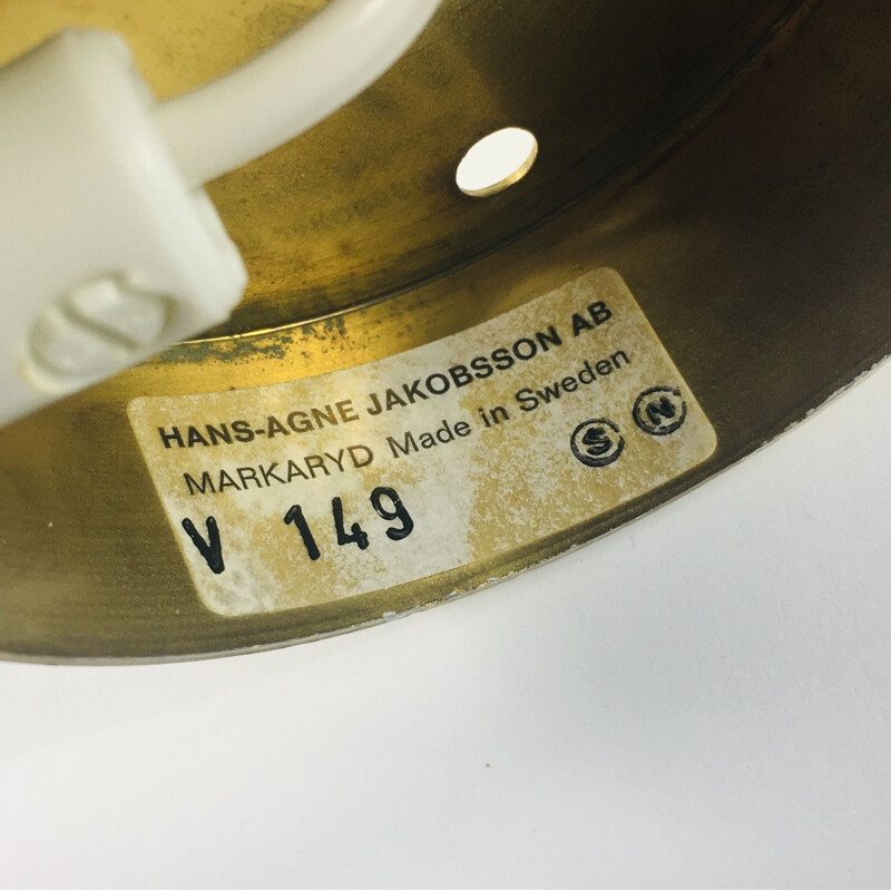 Scandinavian vintage brass and glass wall lamp model V-149 by Hans-Agne Jakobsson for Markaryd, Sweden 1960