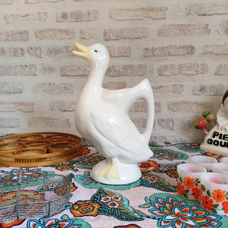 Vintage white ceramic duck pitcher