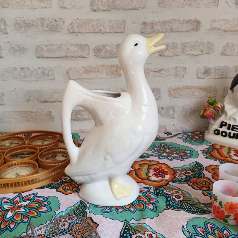 Vintage white ceramic duck pitcher