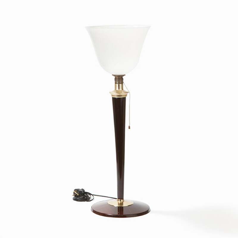 French Mazda table lamp in opaline glass and brass - 1930s