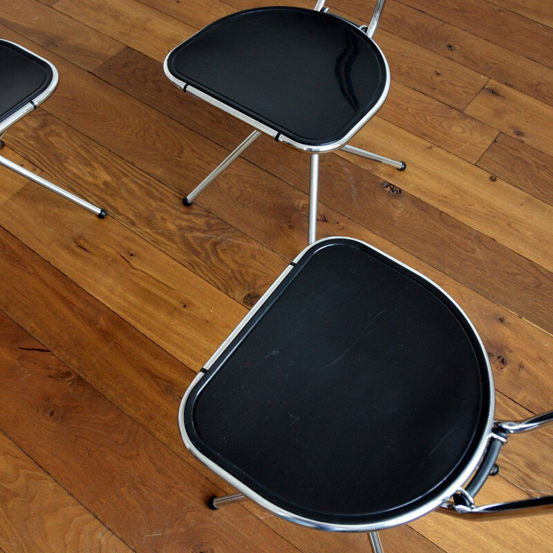 Conjunto de 3 cadeiras dobráveis vintage em plexiglass preto e cromado de Niels Gammelgaard para Ikea, Itália 1980