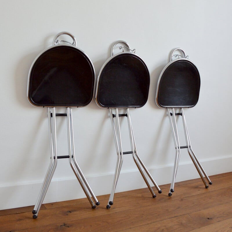 Set of 3 vintage folding chairs in black plexi and chrome by Niels Gammelgaard for Ikea, Italy 1980