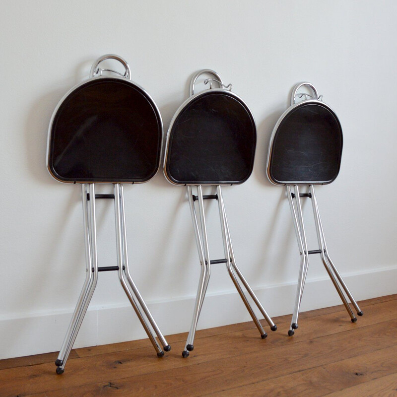 Set of 3 vintage folding chairs in black plexi and chrome by Niels Gammelgaard for Ikea, Italy 1980