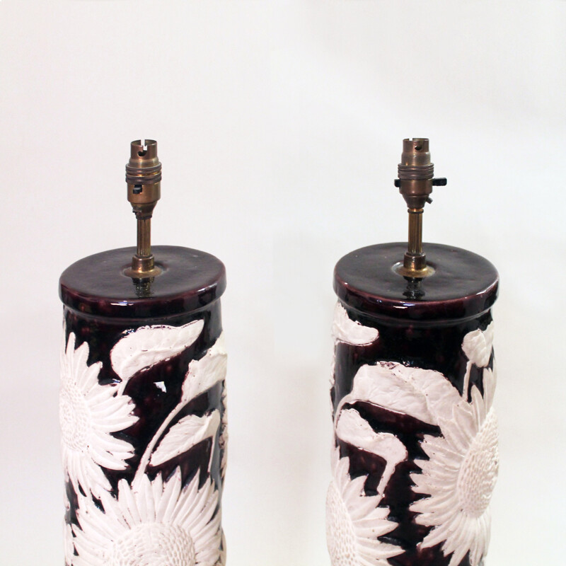 Pair of sunflower table lamps in ceramic - 1960s
