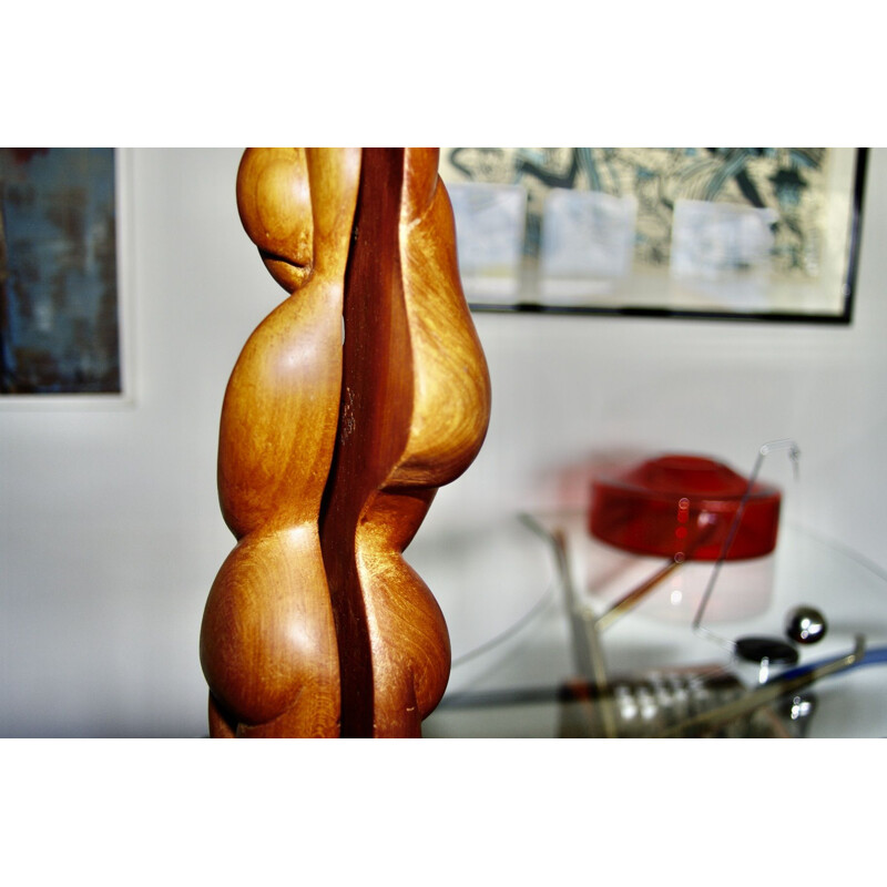Vintage monogrammed cherry wood sculpture, 1980