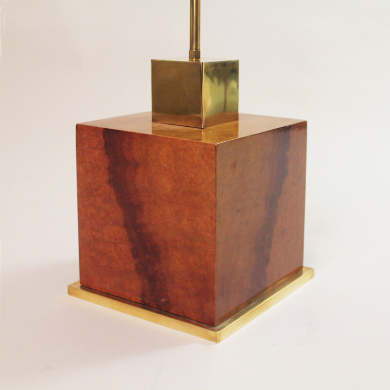 Lámpara de mesa de nogal y latón, Aldo TURA - 1960