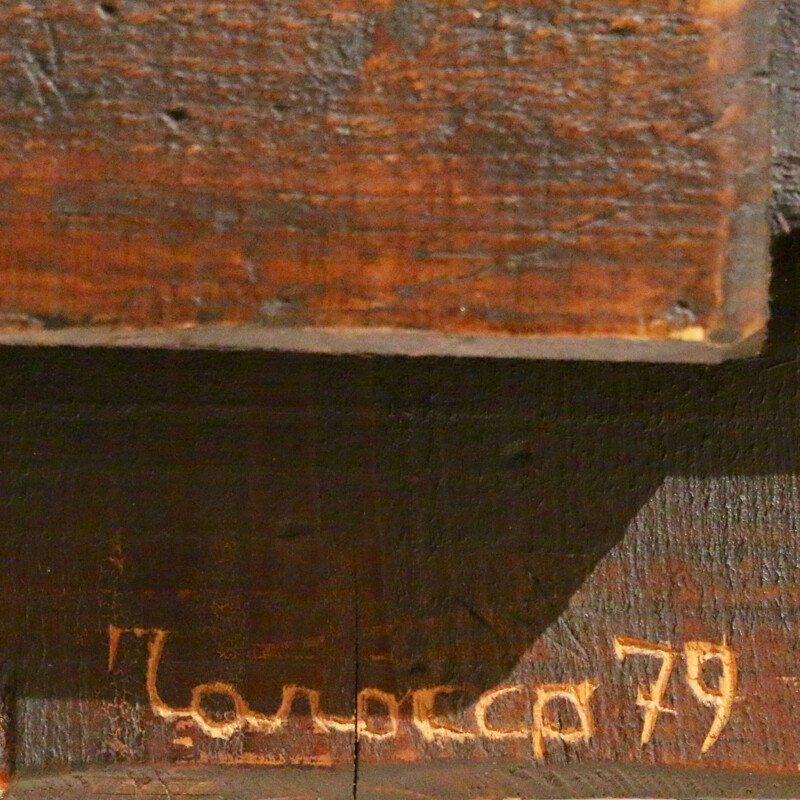 Panel vintage tallado en madera oscura, Italia 1979