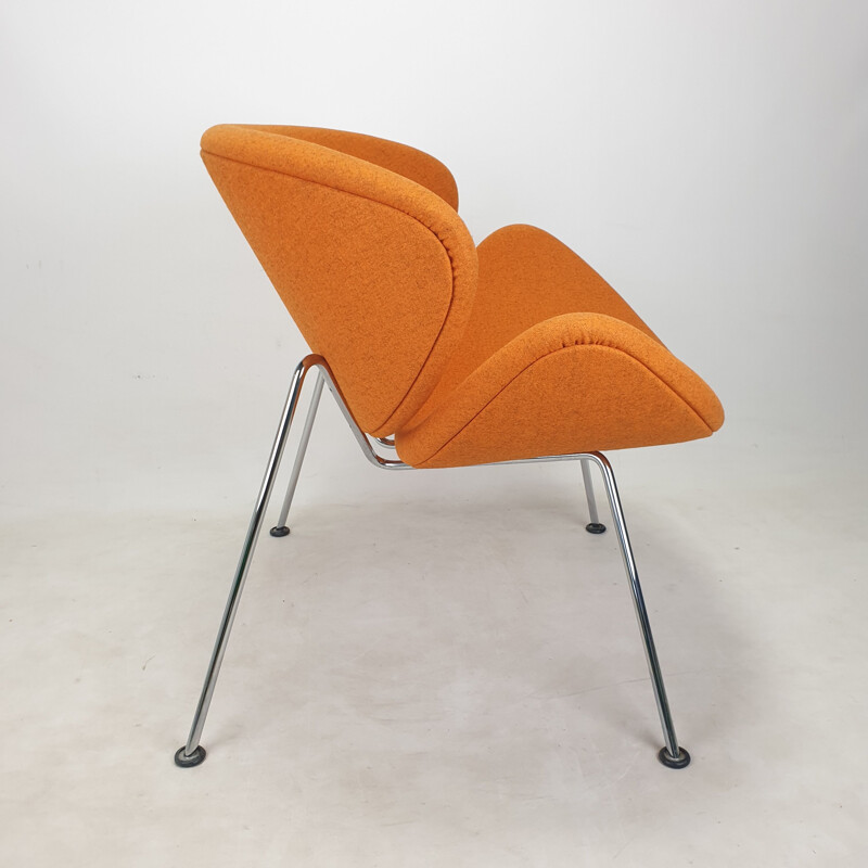 Vintage armchair in orange slice and chromed metal by Pierre Paulin for Artifort, 1980