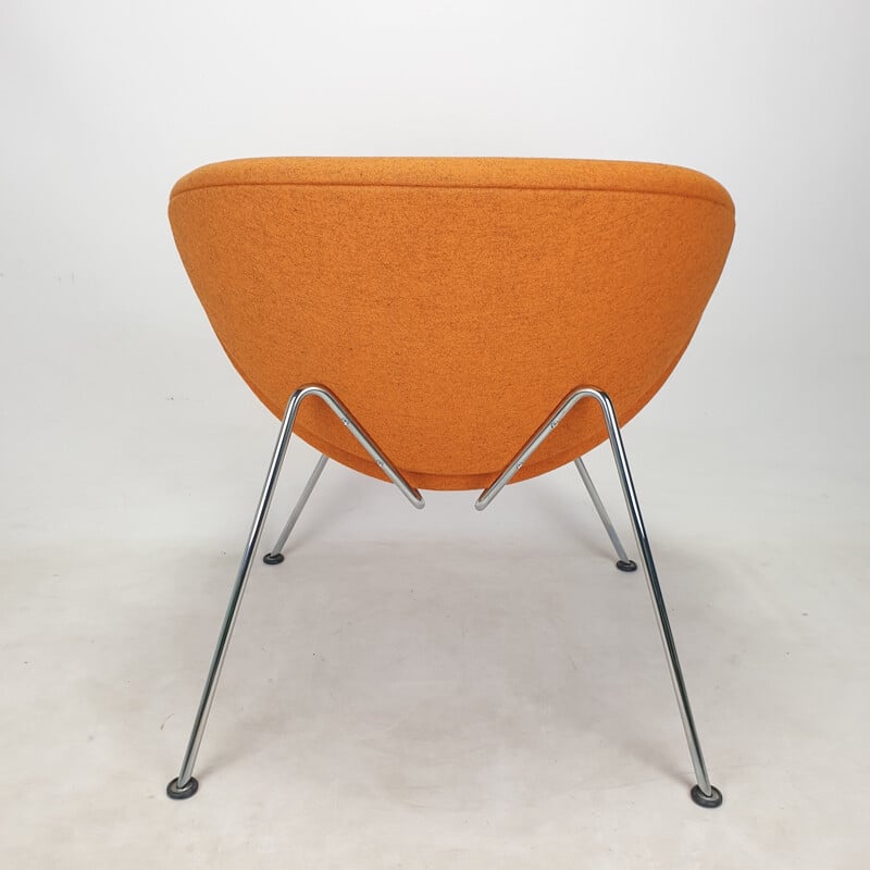 Vintage armchair in orange slice and chromed metal by Pierre Paulin for Artifort, 1980
