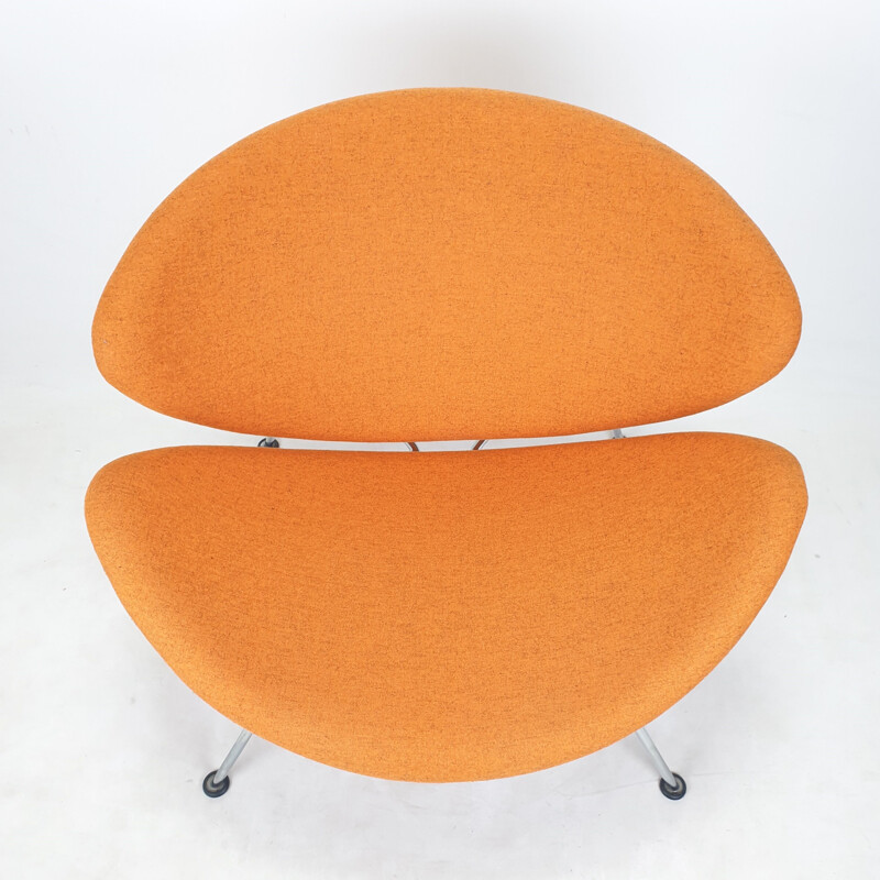 Vintage armchair in orange slice and chromed metal by Pierre Paulin for Artifort, 1980