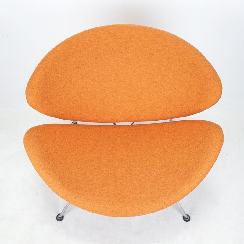 Vintage fauteuil in oranje plak en verchroomd metaal van Pierre Paulin voor Artifort, 1980