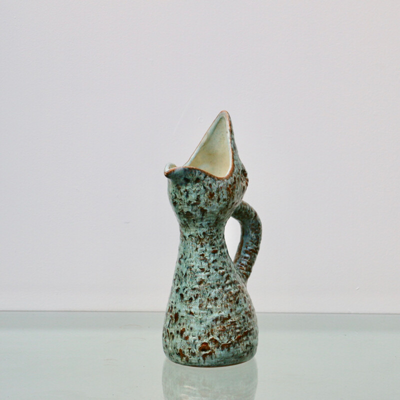 Vintage ceramic pitcher with zoomorphic shape, France 1960