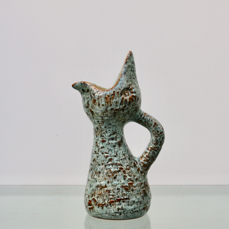 Vintage ceramic pitcher with zoomorphic shape, France 1960