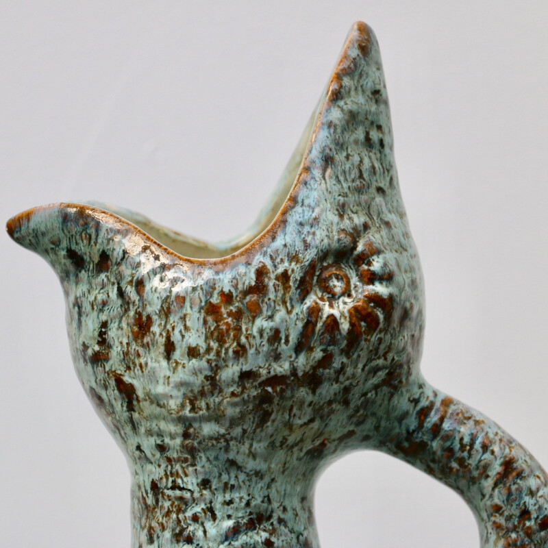 Vintage ceramic pitcher with zoomorphic shape, France 1960