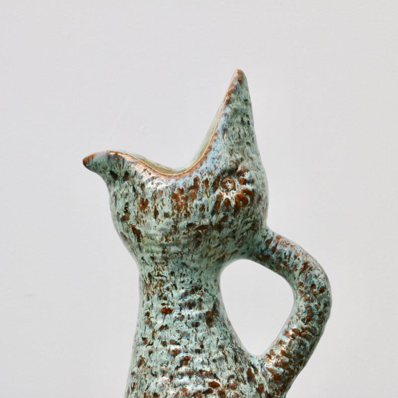 Vintage ceramic pitcher with zoomorphic shape, France 1960