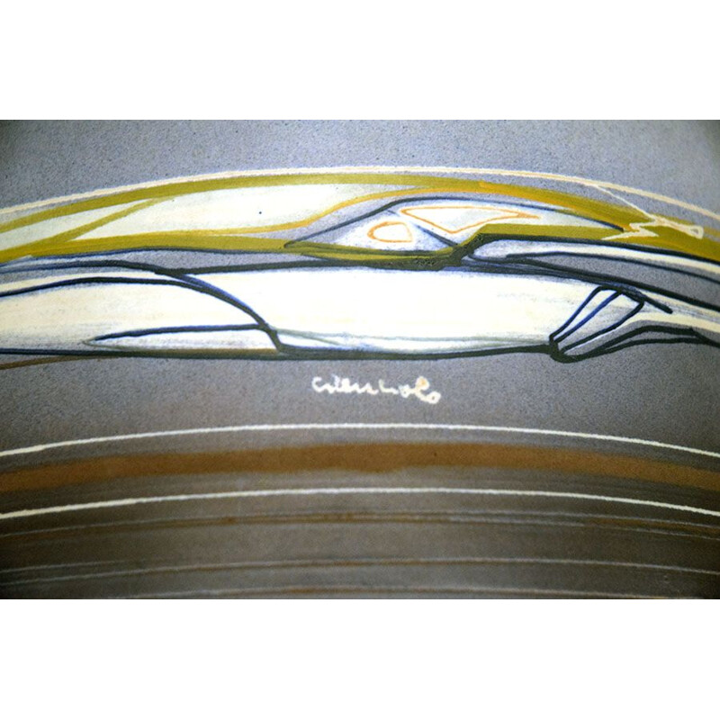 Vase vintage en terre cuite avec décoration futuriste, 1960