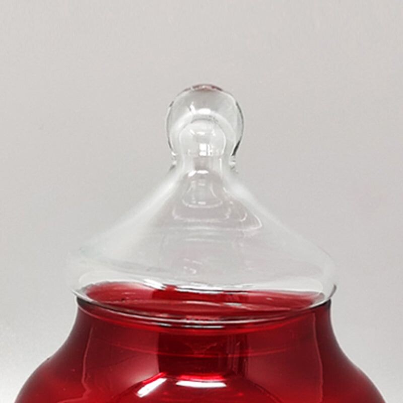 Vintage red and green jar in Empoli glass by Rossini, Italy 1960s