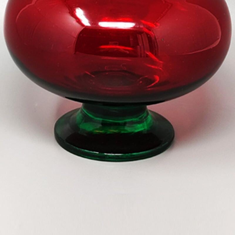 Vintage rood en groen Empoli glazen pot door Rossini, Italië 1960