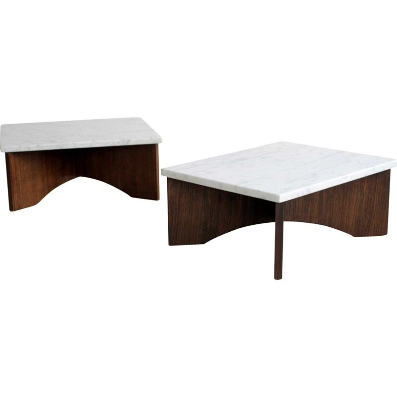 Pair of side tables in rosewood and marble - 1950s