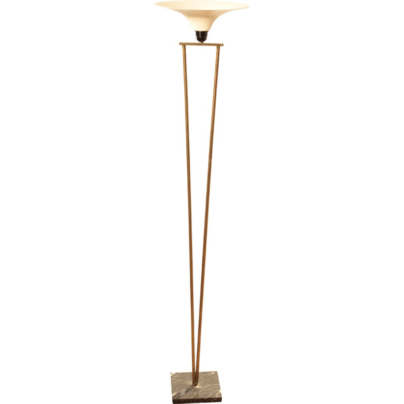 Stilnovo Italian floor lamp in brass and opaline - 1950s