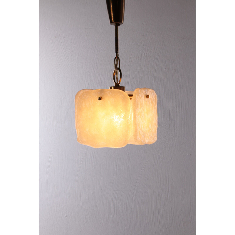 Vintage pendant lamp with glass ice sheets by Kalmar Franken, 1960s