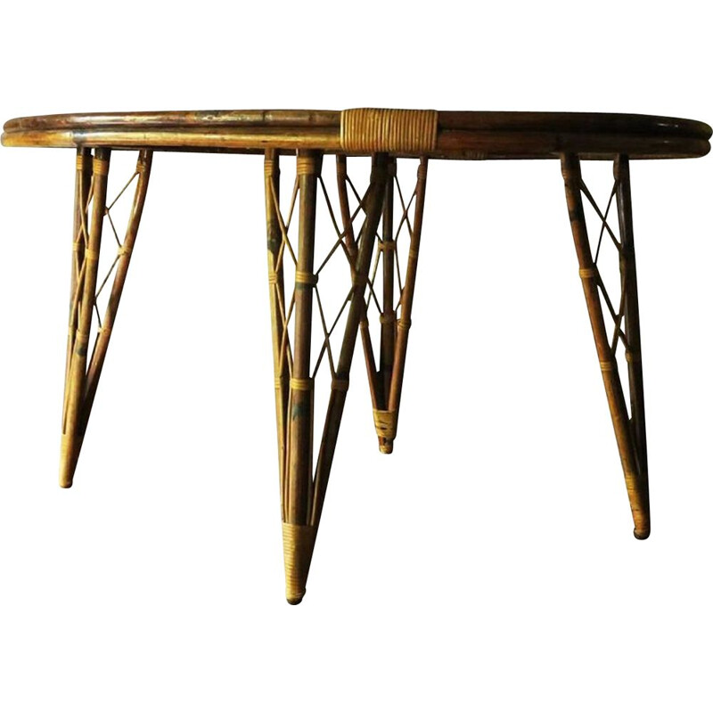 Vintage bamboe bladvormige tuintafel, 1960