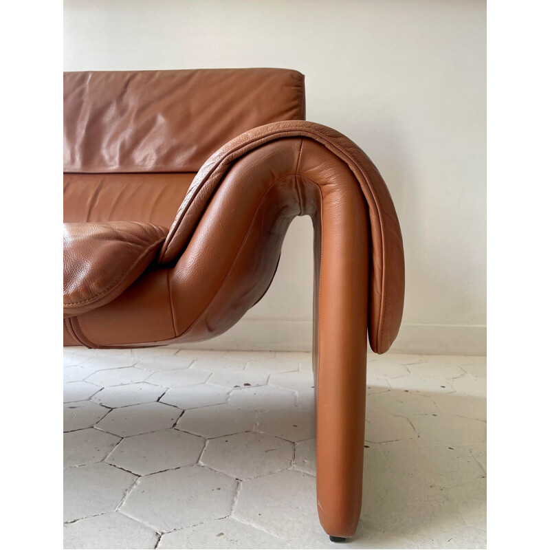 Vintage tan leather sofa by De Sede, Switzerland 1980