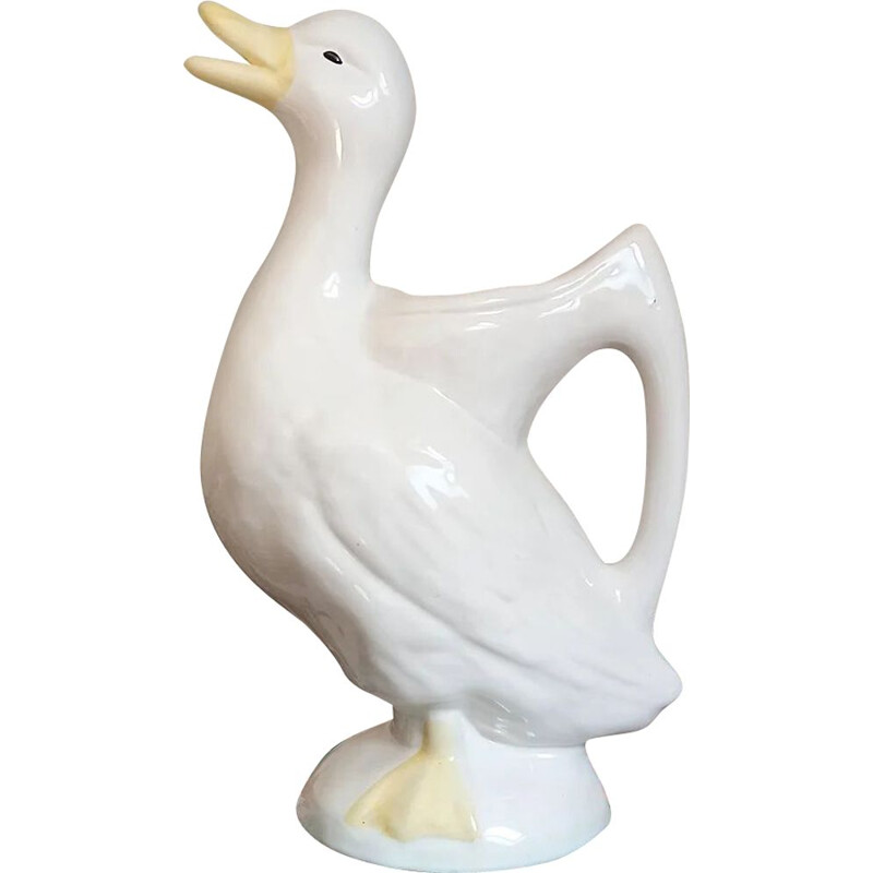 Vintage white ceramic duck pitcher