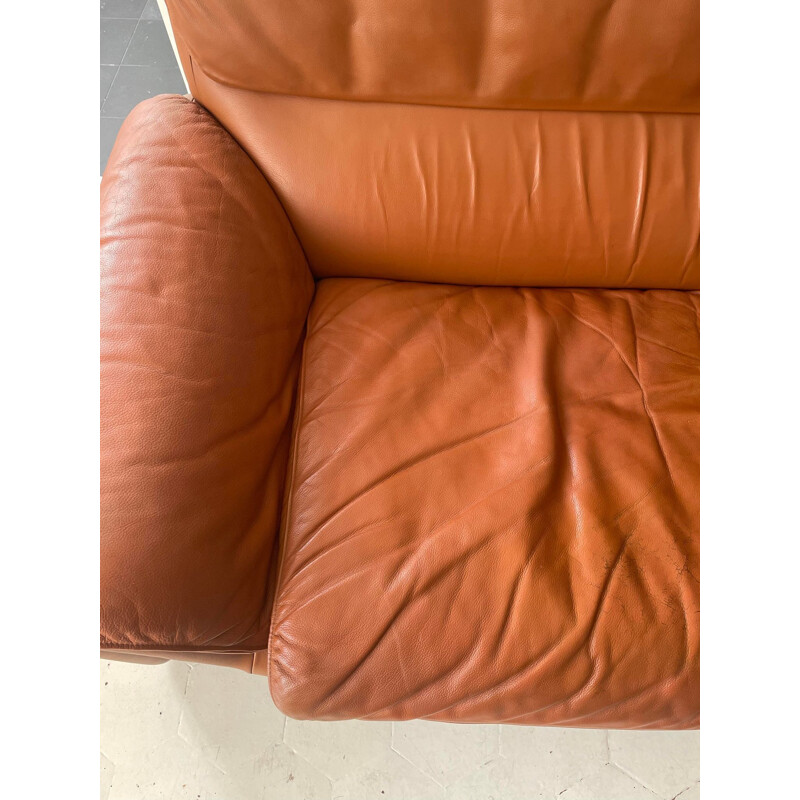 Vintage tan leather sofa by De Sede, Switzerland 1980