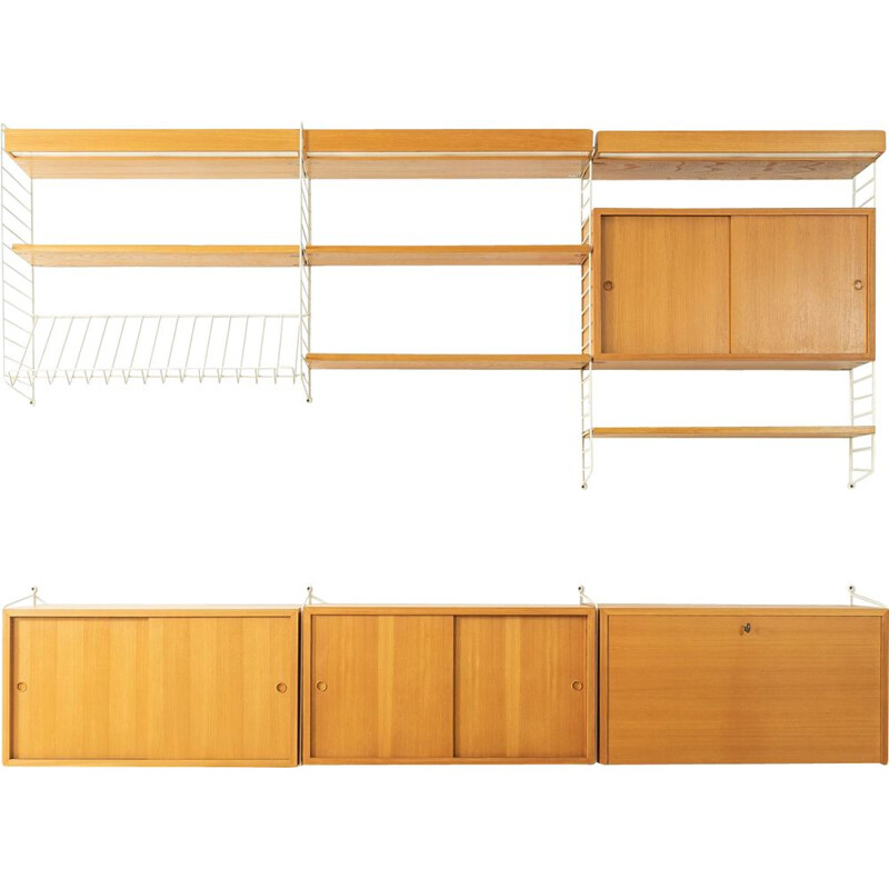 Vintage shelving system in ashwood by Nils Strinning, 1950s