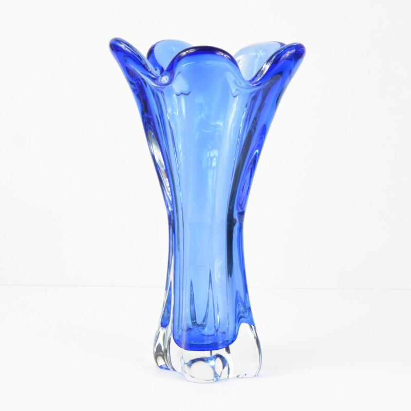 Vase cobalt vintage en verre de cristal de J. Hospodka pour Chribska Sklarna, Tchécoslovaquie 1960