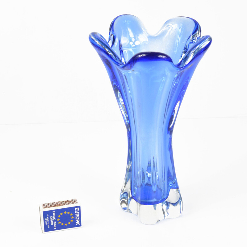 Vintage cobalt crystal glass vase by J. Hospodka for Chribska Sklarna, Czechoslovakia 1960