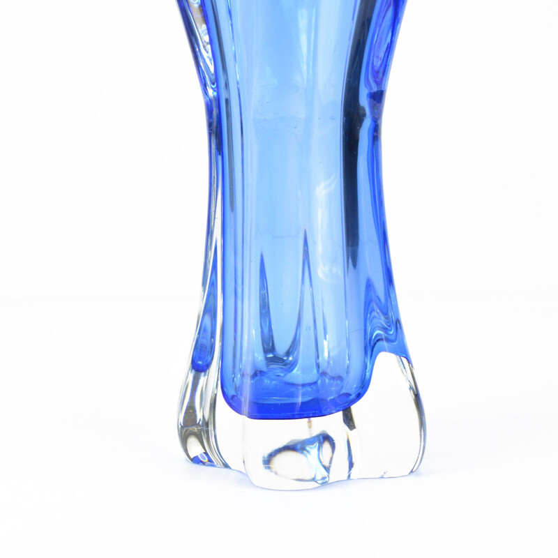 Vintage cobalt crystal glass vase by J. Hospodka for Chribska Sklarna, Czechoslovakia 1960
