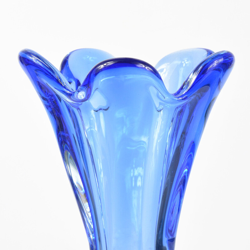 Vintage cobalt crystal glass vase by J. Hospodka for Chribska Sklarna, Czechoslovakia 1960