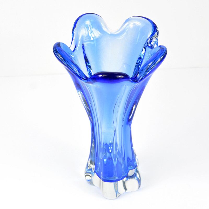 Vase cobalt vintage en verre de cristal de J. Hospodka pour Chribska Sklarna, Tchécoslovaquie 1960