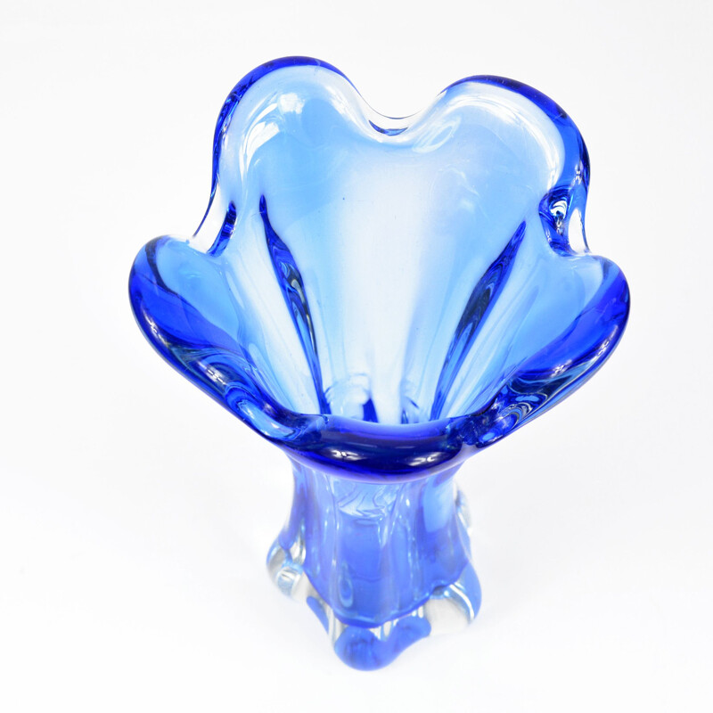 Vintage cobalt crystal glass vase by J. Hospodka for Chribska Sklarna, Czechoslovakia 1960