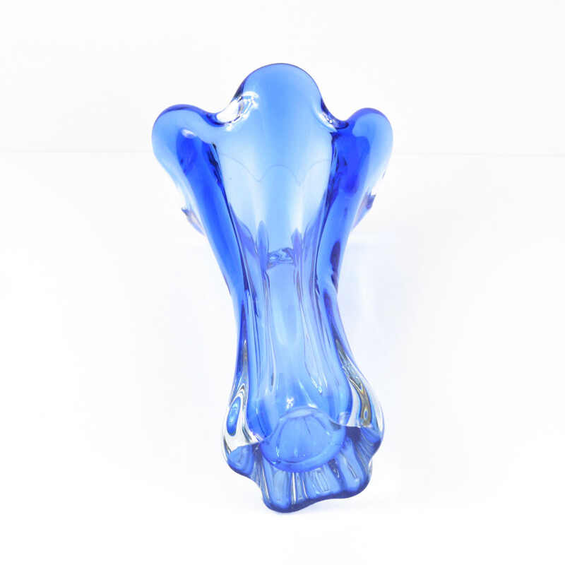 Vase cobalt vintage en verre de cristal de J. Hospodka pour Chribska Sklarna, Tchécoslovaquie 1960