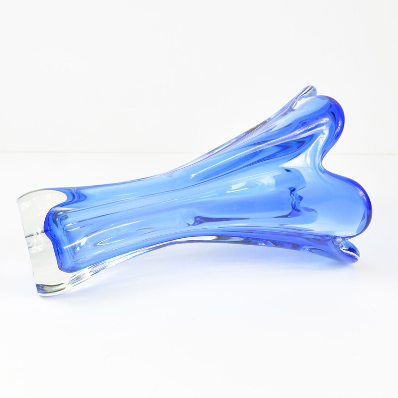 Vintage cobalt crystal glass vase by J. Hospodka for Chribska Sklarna, Czechoslovakia 1960