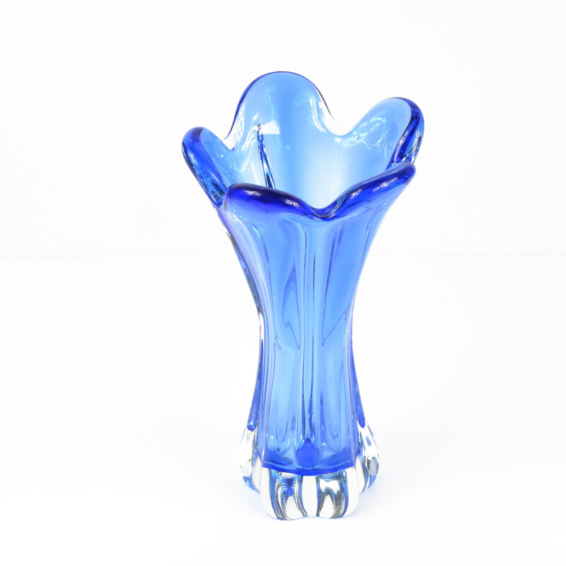 Vintage cobalt crystal glass vase by J. Hospodka for Chribska Sklarna, Czechoslovakia 1960