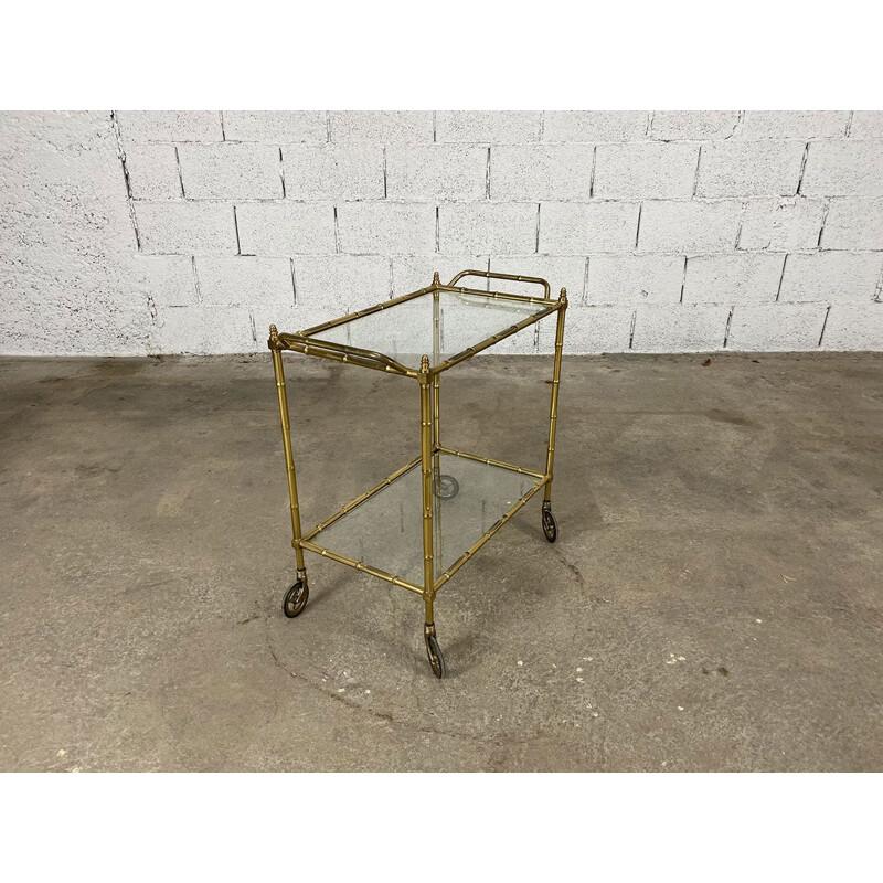 Vintage gilt brass and glass sideboard on wheels, 1960