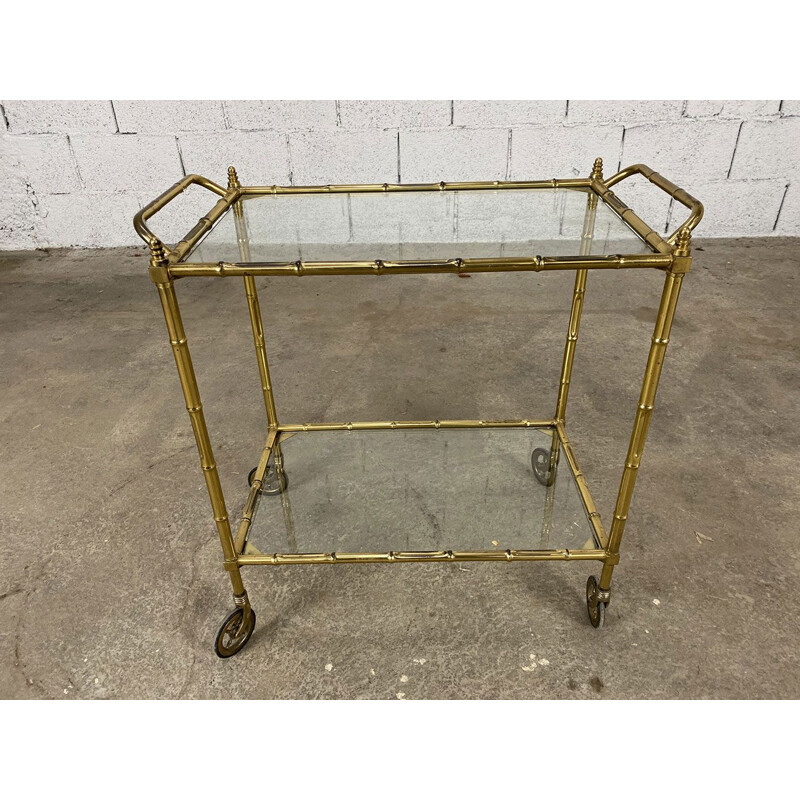 Vintage gilt brass and glass sideboard on wheels, 1960