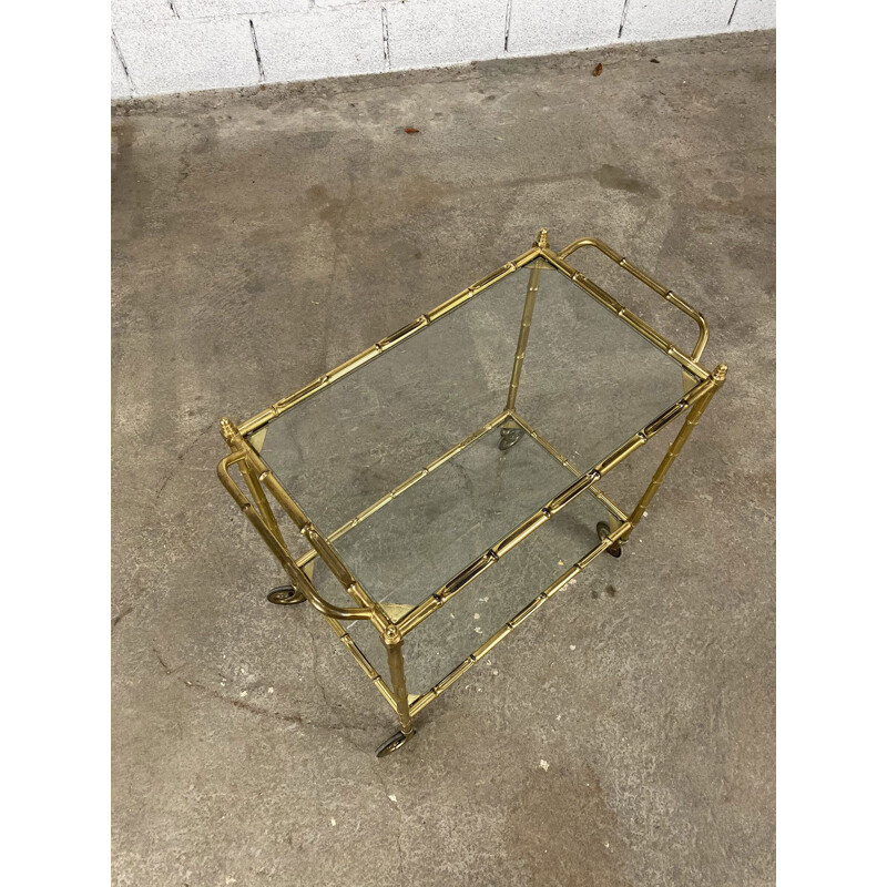 Vintage gilt brass and glass sideboard on wheels, 1960