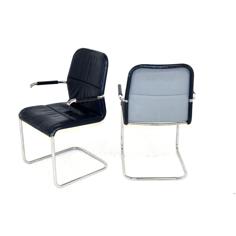 Paire de fauteuils "Cicero" vintage en métal et en cuir par Kenneth Bergenblad pour Dux Aksel, Suède 1980