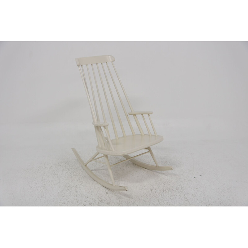 Scandinavian white beech wood rocking chair, Sweden 1960s