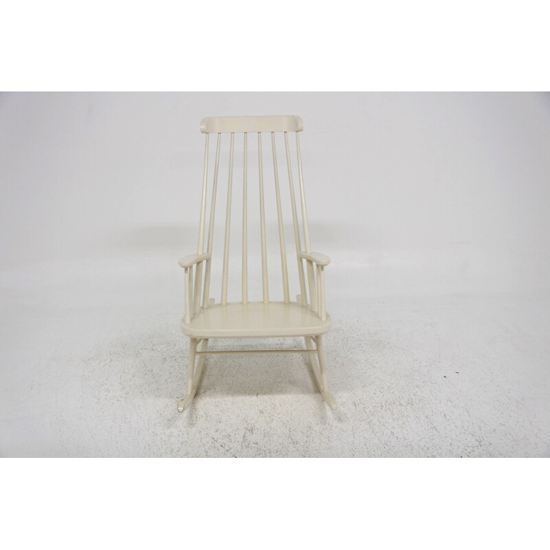 Scandinavian white beech wood rocking chair, Sweden 1960s